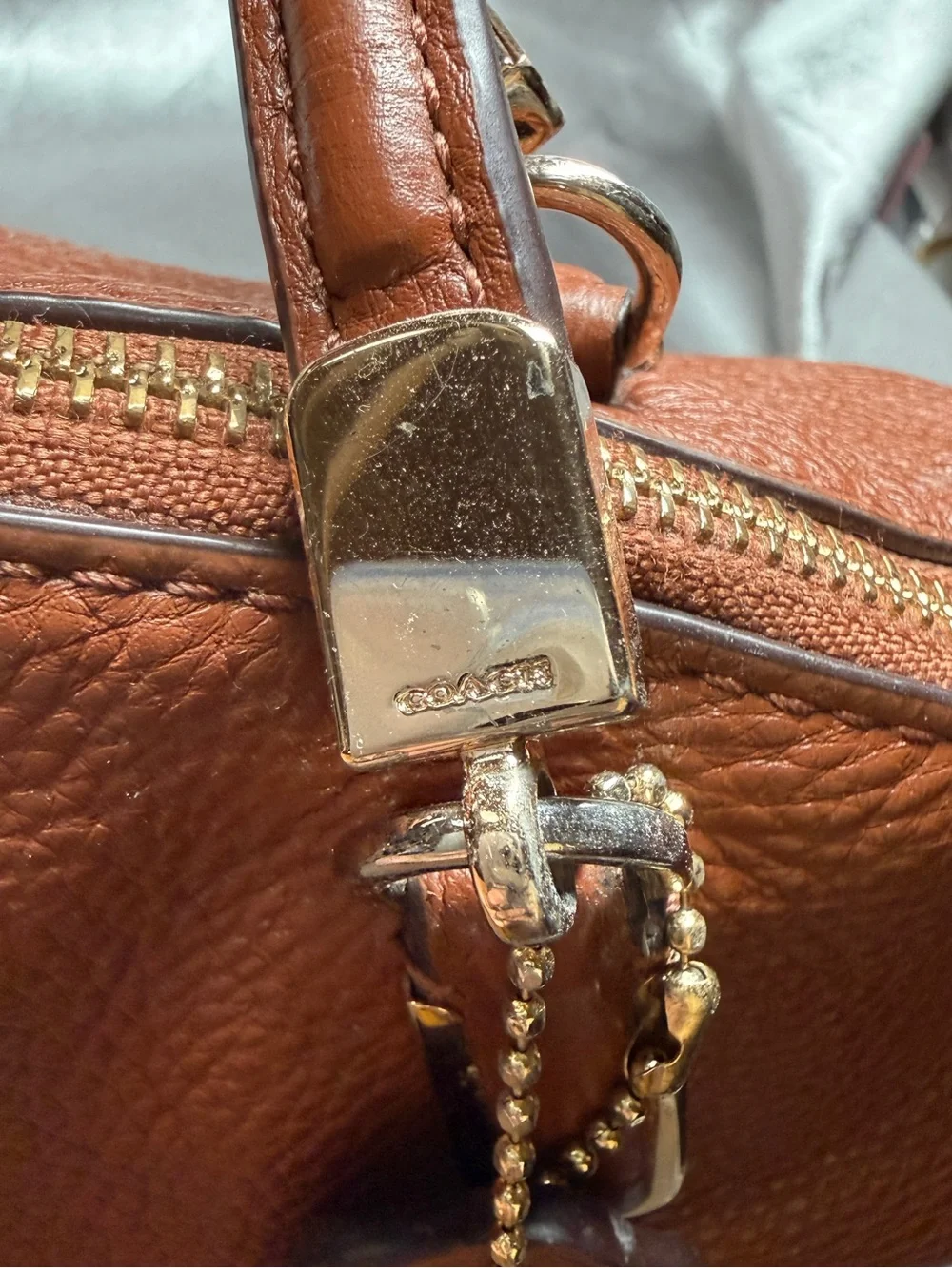 Coach Pebbled Leather Satchel Tote - Chestnut Brown with Gold Hardware